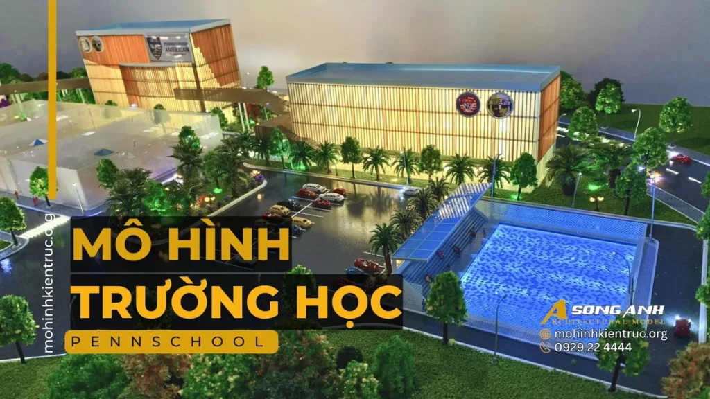 Dịch vụ làm sa bàn mô hình trường học quốc tế phức hợp nhiều phân khu Sa bàn mô hình trường học quốc tế Penschool thể hiện đầy đủ sân thể thao và nhà đa năng