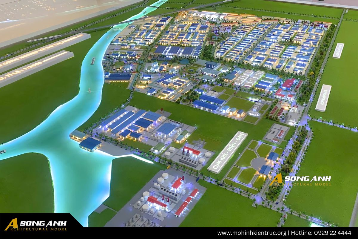 Mô hình khu công nghiệp Khánh An chi tiết với quy hoạch nhà xưởng và hạ tầng kỹ thuật