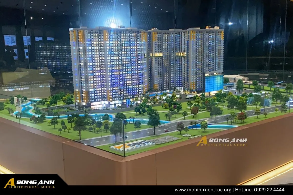 Chi tiết kỹ thuật mô phỏng khu vực khối đế thương mại dự án Bcons, tập trung vào độ tinh xảo của vật liệu kính và hệ thống giao thông.